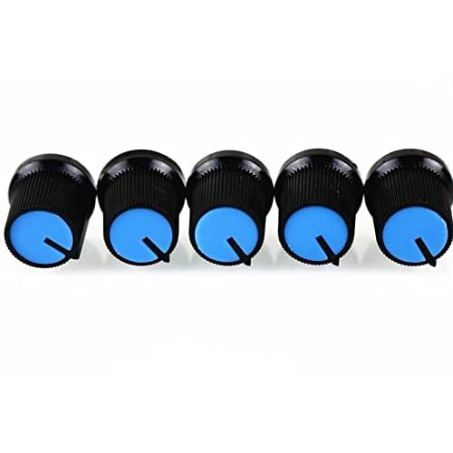 10 Pcs 6mm Shaft Hole Dia Threaded Knurled Potentiometer Blue Knobs Caps
