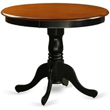 BOWERY HILL 36" Round Wood Dining Table, Black and Cherry Finish, Traditional Style, Pedestal Base, Solid Rubberwood Construction, Mid-Century Design for Kitchen or Dining Room Use