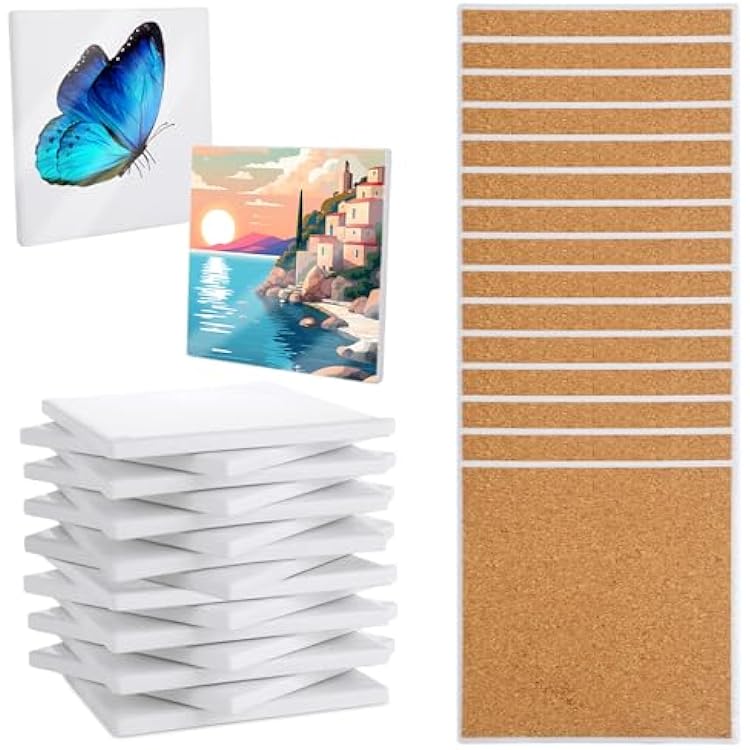 15 Sets Sublimation Coasters Blanks with Cork Back Ceramic Tile 4x4 Tiles Ceramic Tiles for Crafts Glossy Glazed Tile Coasters Blanks Ceramics Coaster for Sublimation Thermal Transfer Painting
