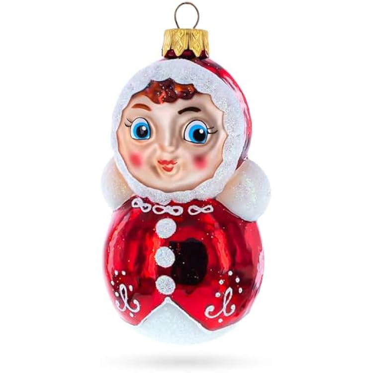 Roly-Poly Doll with Blue Eyes Glass Christmas Ornament