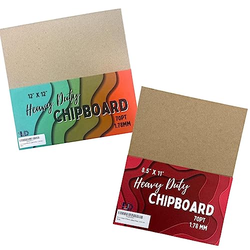 70 Point Kraft Heavy Duty Chipboard Sheets 8.5 x 11 Inches Plus 12 x 12 Inches - 15 Sheets Per Size 30 Sheets Total