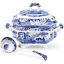 Spode Blue Italian Soup Tureen and Ladle Set | Covered Serving Dish for Soup | Made of Fine Porcelain | 3 Quart Capacity | Dishwasher and Microwave Safe | Blue/White