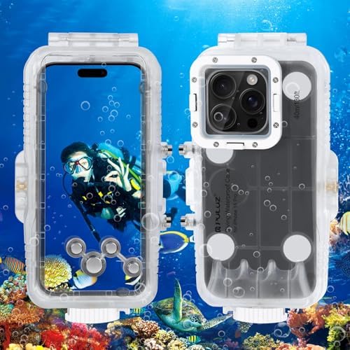 PULUZ Diving Phone Case for iPhone 16 Pro, 130ft40m Professional Diving Snorkeling Swimming Surfing Underwater Housing Cover for iPhone 16 Pro, Photo & Video Shooting