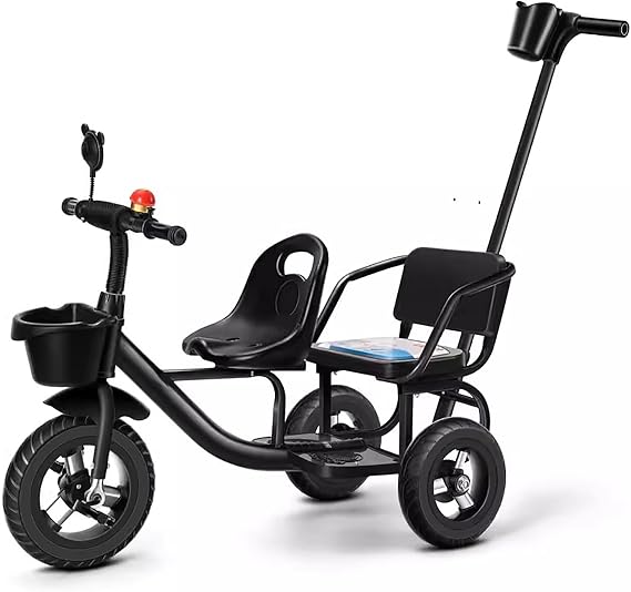 Kids Baby Twin Tricycle Withtwo-Seat Trolley Sunshade Bicycle Stroller Tricycle for Twins 3 Wheels Baby Toy,Black,Style 1