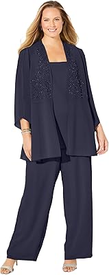 Womens Plus Size Masquerade Beaded 3-Piece Pant Suit