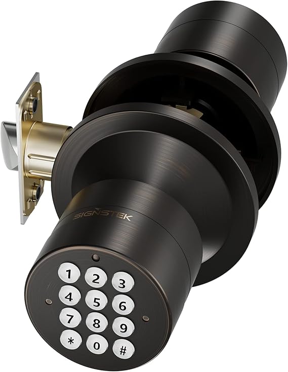 Signstek Keyless Entry Door Lock,Door Knob with Keypad,Smart Code Door Lock,Mute Mode,Passage Function, Easy to Install,Oil Rubbed Bronze