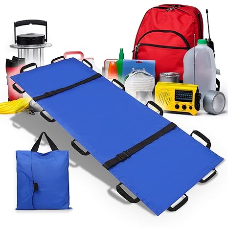 Portable Transport Stretcher with 12 Handles,Dog Stretcher & Gurney with Carrying Bag Patient Animal Mover Travel Size Emergency Casualty Evacuation-Capacity 400lbs Blue
