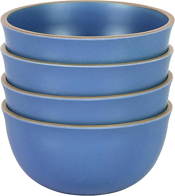 Gibson Home Rockabye Melamine Coupe Shape Cereal Bowl Set, Set of 4, 6.1-inch Height, Matte Blue, Kitchen Accessories, 136604.04