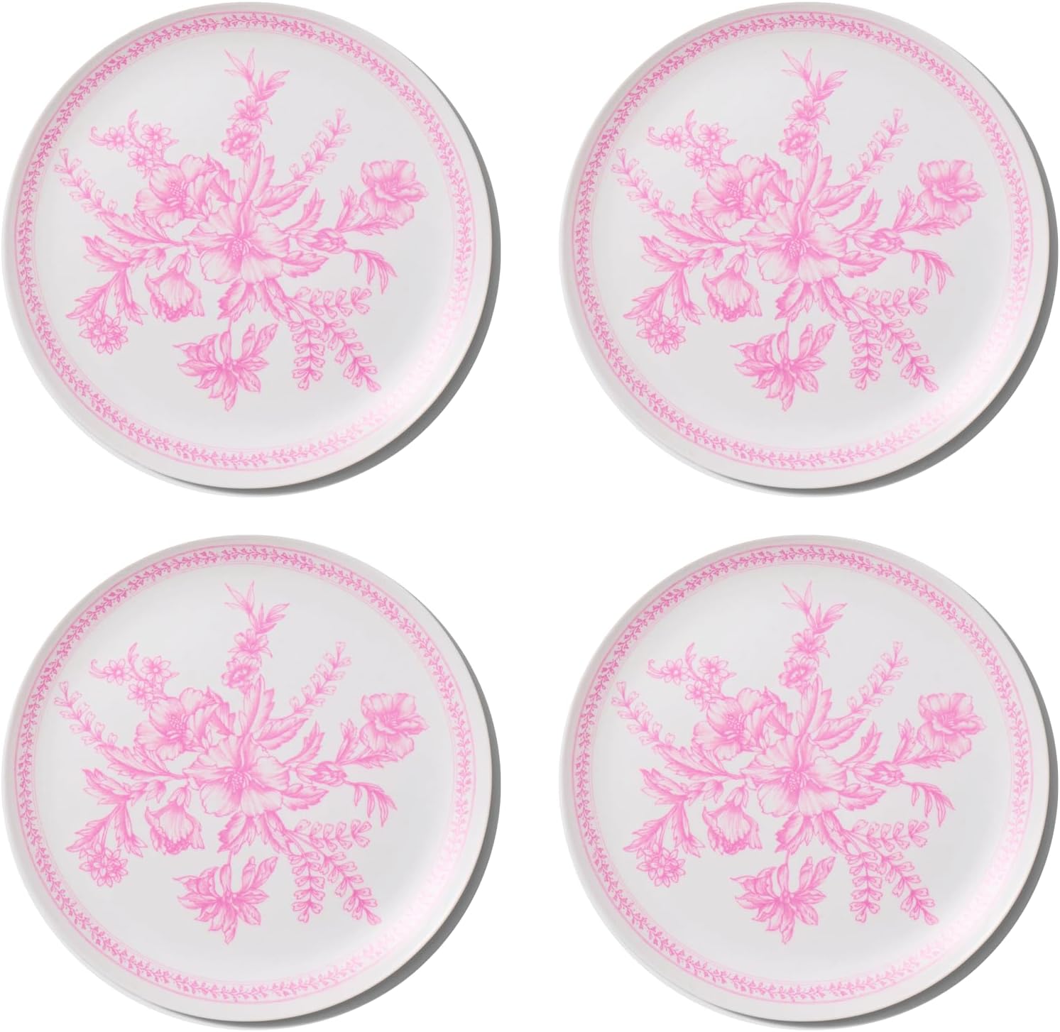 Coterie Bamboo Pink Toile Small Plates - 8 Reusable & Eco-Friendly 4-Pack | Sturdy, Elegant & Durable Bamboo for Meals, Snacks & Desserts | Premium Tableware for Gatherings