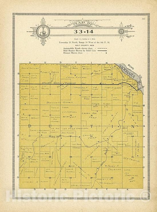 Historic 1915 Wall Map - Atlas and plat Book of Holt County, Nebraska - Map of 33-14 - Standard Atlas and Directory of Holt County, Nebraska 24in x 30in